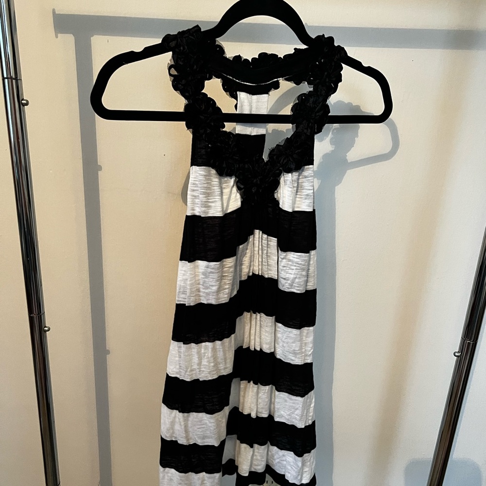 Expressed Striped razor back tank with flower details